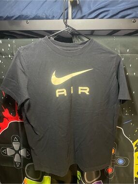Nike Black T-Shirt with Gold Swoosh and AIR Print
